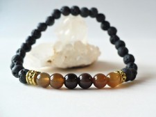 Bracelet pierre de lave / agate perles 6 mm - pierre gemme naturelle