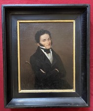 Ancien tableau XIX portrait de gentilhomme homme Empire peinture romantique hst