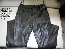 JEAN'S PANTALON EN CUIR D' AGNAU NOIR IDEAL MOTARD MIXTE BRAGUETTE BOUTONS T 40