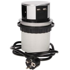 AE-1342 Bloc Multiprise Encastrable Escamotable 3 Prises + 2X USB 3680W Max Ø...