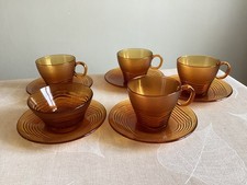 vintage 4 tasses 1 ravier 6 assiettes Duralex ambre ondule TBE