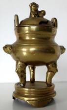 Ancien brule parfum chien fo Antique censer chinese incenser bronze foo dog XIX