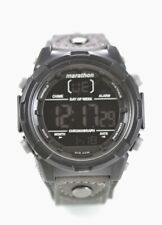 Marathon Hommes Montre Plastique Noir Gris Cuir 30m Feu Chron Alarme Date Quartz