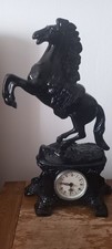 vintage French clock (pewter) painted black *works* 54 cm H x W 33cm