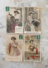 4 x Cartes Postales Anciennes Fantaisies Femmes 1er Avril Poisson d'Avril
