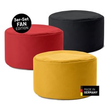 Lumaland Tabouret 3er Set Sitzpouf Rond Noir Rouge Or Coussin Eps Perles