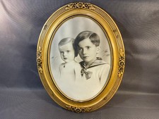 Ancien beau cadre photo ovale en bois et platre doré avec moulures et vitre