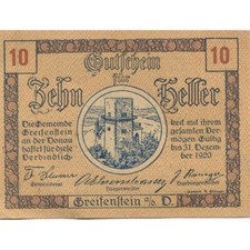 [#283234] Billet, Autriche, Greifenstein, 10 Heller, château, 1920 UNZ- Me