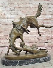 Bronze Métal Art Cowboy Western Ranch Statue Cheval Décor Signée Figurine