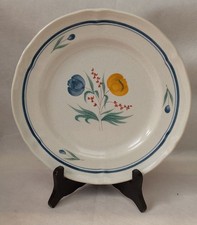 Assiette ancienne faïence de Pornic décor « Flores » peint main – France – 24 Cm