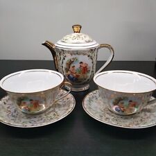 Service À Thé, Théière, De Tasse Avec Soucoupe Porcelaine Fine Véritable...