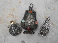 Lot 3 ancien petit Flacon à Kohl sel parfum métal filigrane argenté oriental