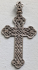 NICE ANTIQUE / VINTAGE SOLID SILVER CROSS CRUCIFIX PENDANT