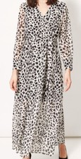 Robe Longue Beige Noir Voile Col V Motifs Leopard ALMATRICHI T M