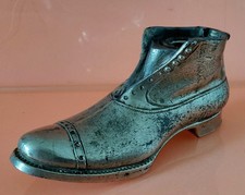 Ancien Encrier en forme de Chaussure en métal brillant