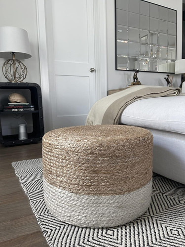 Jute braided pouf ottoman - jute,