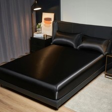 3 pièces surface satinée literie drap-housse et taies d'oreiller ensemble bande.