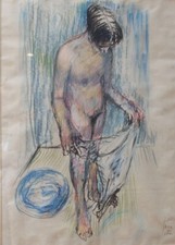 CARA COSTEA DESSIN NU A LA SERVIETTE EROTISME PEINTRE ROUMAIN MEREVILLE