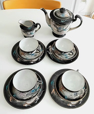 Service a thé japonais en porcelaine fine COQUILLE D'OEUF, dragons