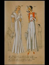 MODE ART DECO, ROBE DE MARIEE 1933- POCHOIR SUR CALQUE, LES CROQUIS DE PARIS