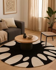Tapis rond abstrait noir beige