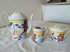 SERVICE A CAFÉ THÉ PORCELAINE DE PARIS AURORE TROPICALE VINTAGE FLEUR BAMBOU