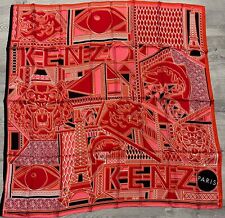 Kenzo Paris,foulard en soie rouge, tête de tigre 