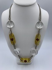 COLLIER VINTAGE STYLE ANNEES 70 CHAINE MÉTAL MAILLE PALMIER  BAKELITE W58