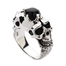 BLACK ONYX SKULL 925 STERLING SILVER RING NEW GOTHIC BIKER SIZE 9,25 TAILLE 60