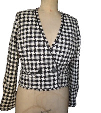 veste courte femme IKKS, taille 38, fausses poches pied de coq noir & blanc TBE