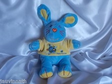 Doudou lapin bleu et jaune, grelot, Futuroscope, Blankie/Lovey/Newborn toy