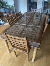 Ensemble table salle à manger bois massif exotique palissandre + 6 chaises 