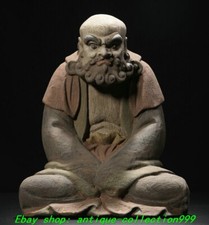 14.1"Old Dynasty Wood Carved Damo Bodhidharma Dharma Enlightenment Buddha Statue