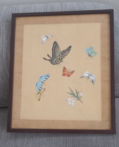 Tableau ancien papillons sur - ,