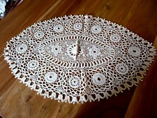 Linge ancien Napperon coton ecru ovale  dentelle aiguille crochet
