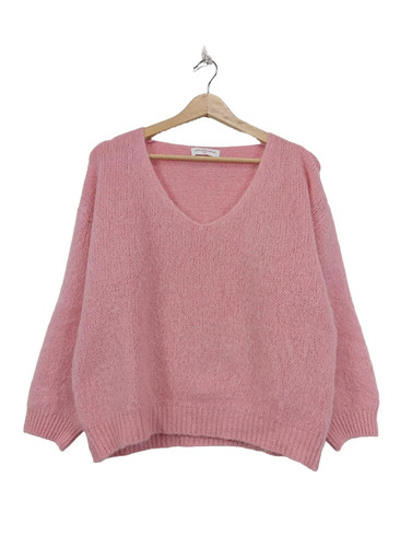Pull femme rose col mohair - pull,