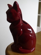 SAINT CLEMENT ANCIENNE TIRELIRE EN FAIENCE MODELE CHAT  ht 14 cm