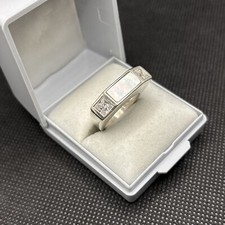 Ancienne Bague En Argent Massif 925 Jonc Alliance Anneaux Créateur Nacre