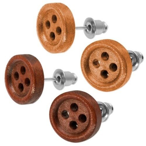 Bois bouton boucles oreilles - bois, d'oreilles