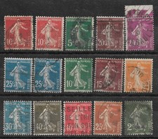 Lot 15 timbres Semeuse 1907