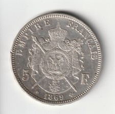 FRANCE - Monnaie 5 Francs NAPOLEON III Defense Nationale 1869 BB Strasbourg TTB+