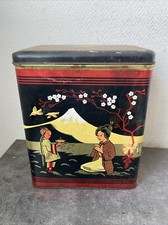 Ancienne Boîte À Thé Commerce Tôle Decor Scène Japonaise Deco
