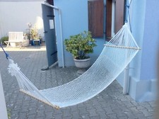 Hamac Filet en Coton Blanc avec Barres en Bois