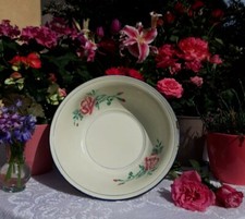 Superb antique enameled french Japy basin pink roses 1930 no coffee pot rare