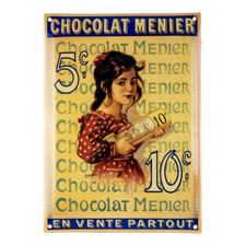 Plaque émaillée bombée 25 x 35 cm : CHOCOLAT MENIER EN VENTE PARTOUT