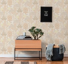 Floral Papier Peint Avec Feuilles Dans Style Rétro Léger Structuré, Mat – Blanc,