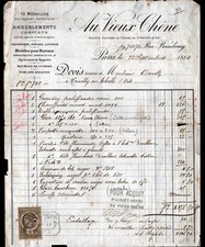 PARIS (III°) MEUBLES en CHENE "AU VIEUX CHENE" Devis en 1884