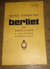 Notice technique Origine entretien Camion Berliet direction hydraulique 1962