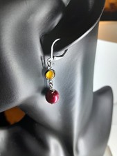 boucles d'oreille citrine et verre de bohème rouge dormeuses en acier inoxydable