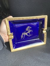 Ancien cendrier étalon Limoges bleu de four liseré or vide poche numéroté Hermès